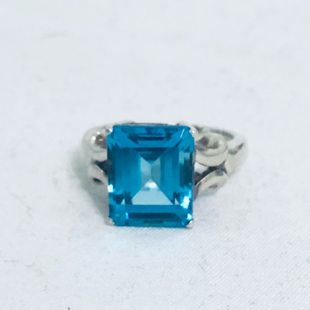 Luxury Square Aqua Gemstone Sterling Silver Ring blue Topaz 7 colored antique 1